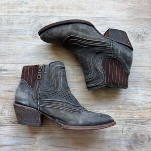 Corral Western Ankle Boots Size 7.5 Gray Leather C3168 Cowboy Vintage Blue